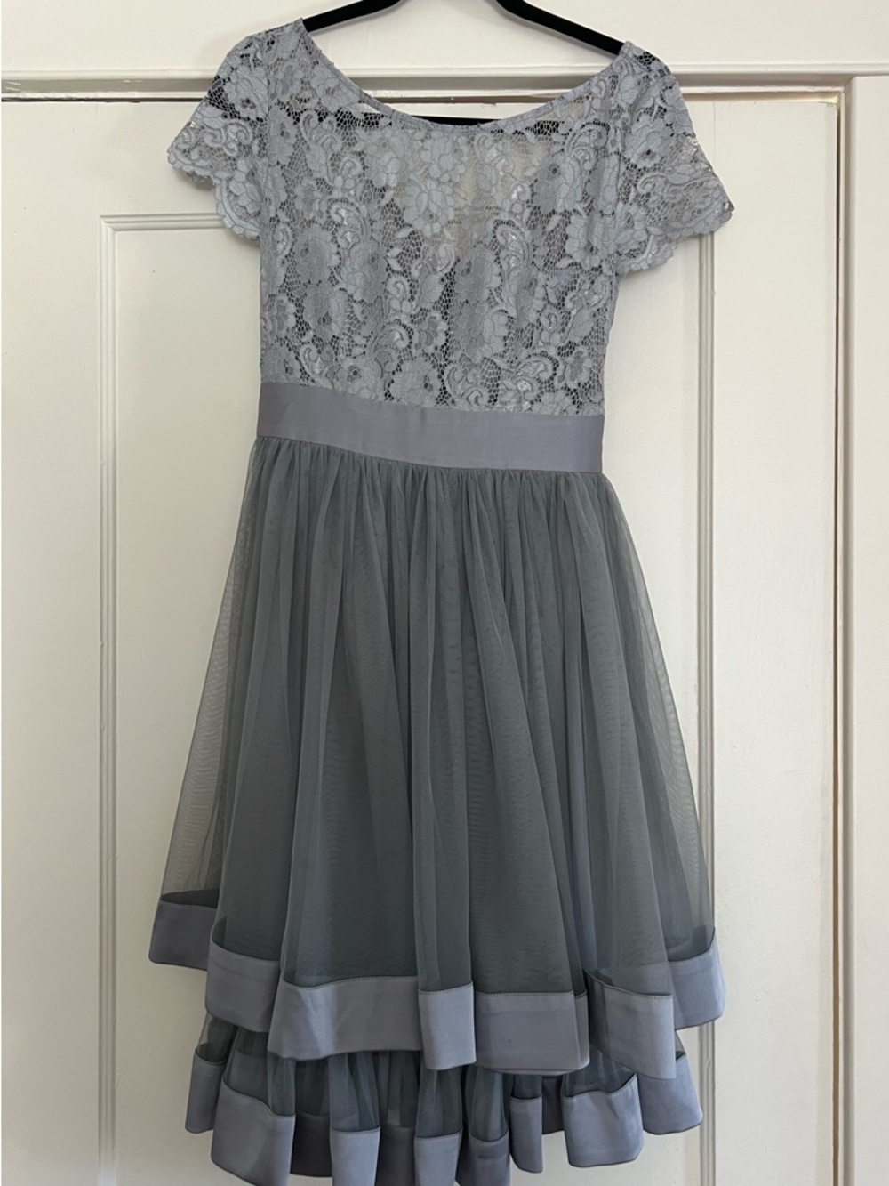 Women’s Couture Grey Lace & 2 Tier Tulle Party Dress